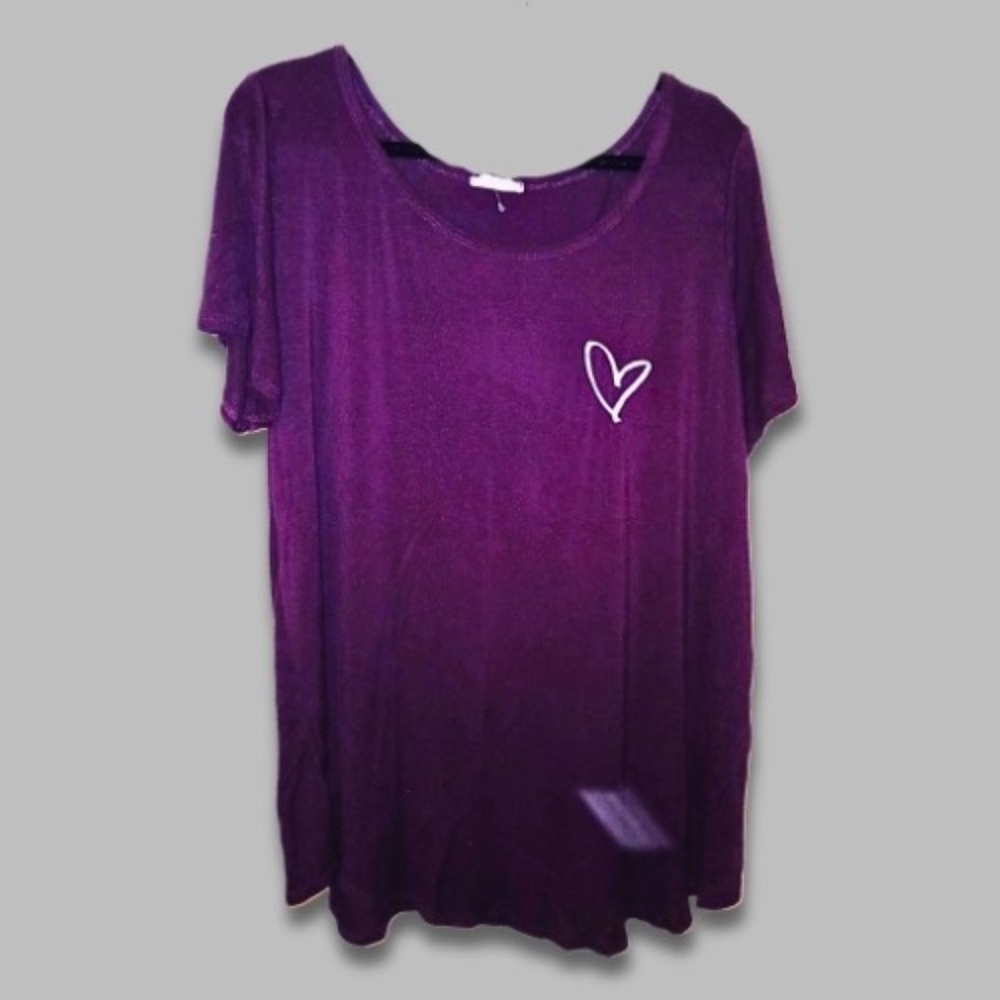 French Pastry Graphic Tee Scoop Neck Heart Back Quote Stretch Purple Women’s 3X